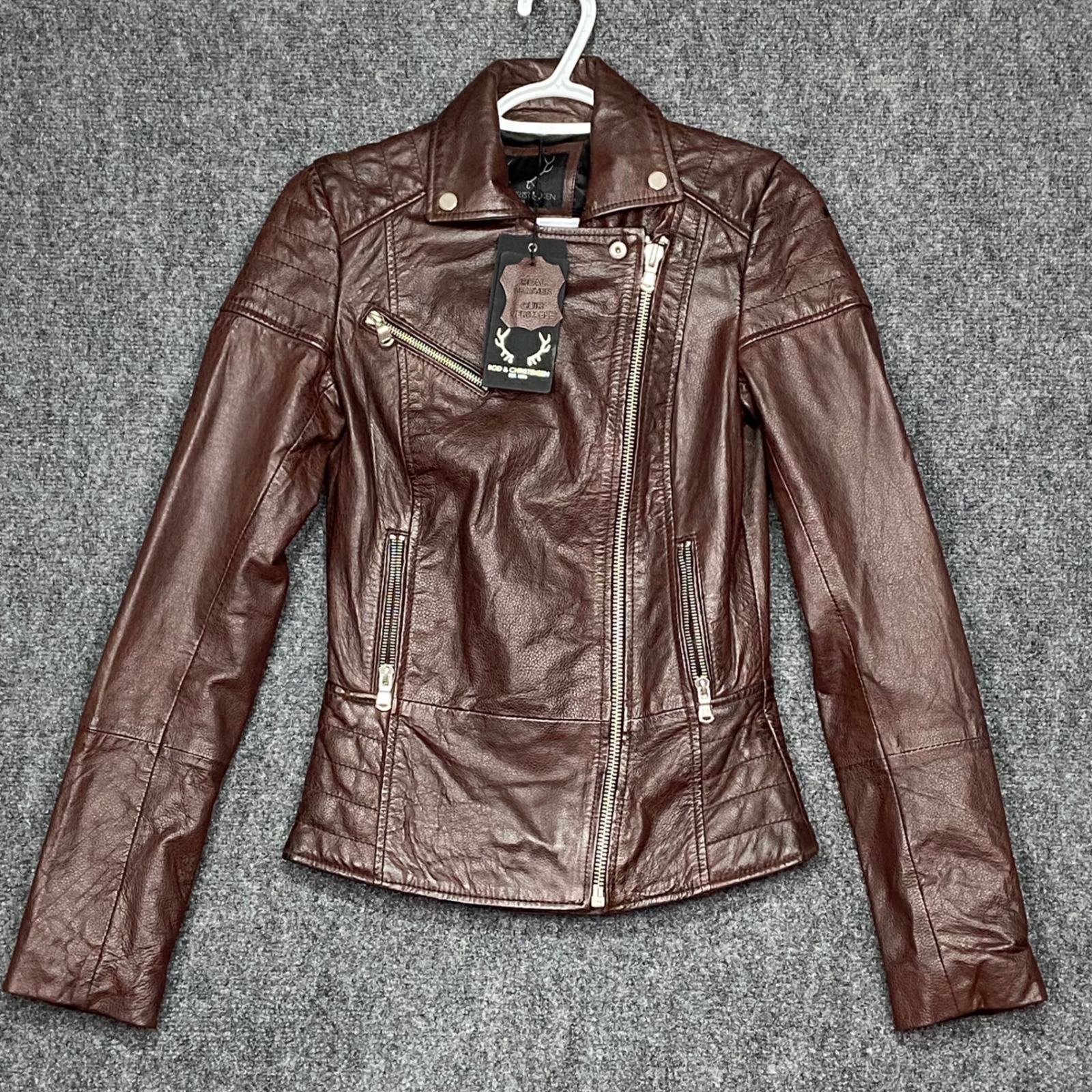 Bod & Christensen Oxblood Leather Motorcycle Jacket Women's Xs Moto Biker Nwt
